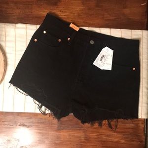 High waisted button up shorts black denim